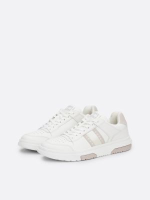 beige the brooklyn leather lace-up trainers for women tommy jeans