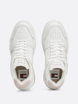 beige the brooklyn leather lace-up trainers for women tommy jeans