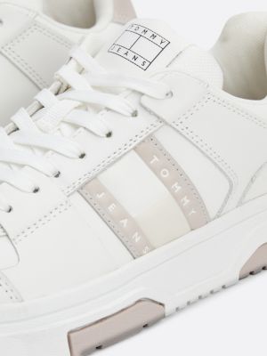 white the brooklyn leather lace-up trainers for women tommy jeans