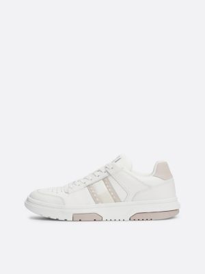 beige the brooklyn leather lace-up trainers for women tommy jeans