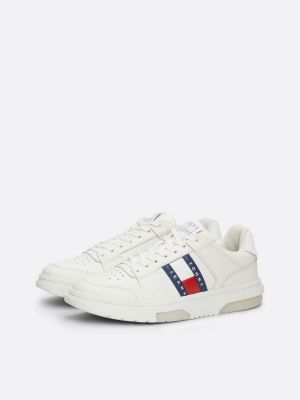 white the brooklyn leather lace-up trainers for women tommy jeans