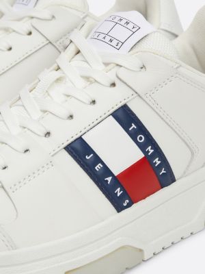 white the brooklyn leather lace-up trainers for women tommy jeans