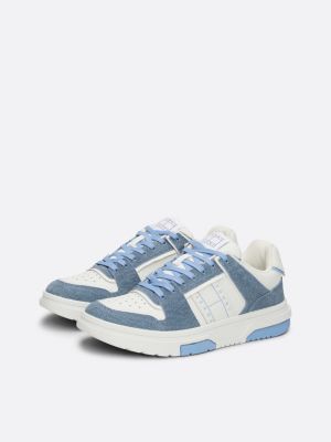 sneakers the brooklyn in pelle effetto denim blu da donne tommy jeans