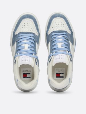 sneakers the brooklyn in pelle effetto denim blu da donne tommy jeans