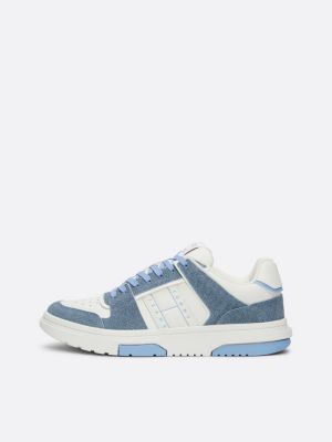 sneakers the brooklyn in pelle effetto denim blu da donne tommy jeans