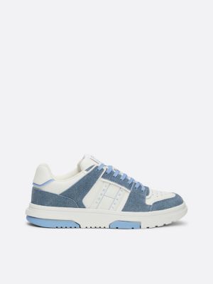 sneakers the brooklyn in pelle effetto denim blue da donne tommy jeans