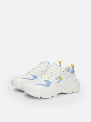 blue lightweight contrast leather hybrid runner trainers for women tommy jeans