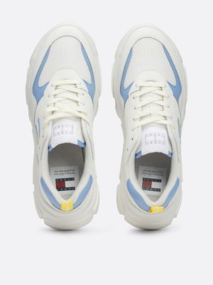 blue lightweight contrast leather hybrid runner trainers for women tommy jeans