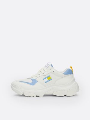 blue lightweight contrast leather hybrid runner trainers for women tommy jeans