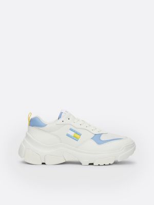 blue lightweight contrast leather hybrid runner trainers for women tommy jeans