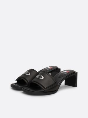 Origin Plaque Block Heel Leather Mules | Black | Tommy Hilfiger