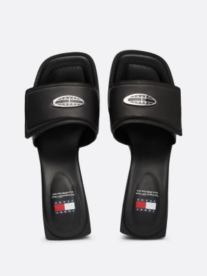 Origin Plaque Block Heel Leather Mules | Black | Tommy Hilfiger