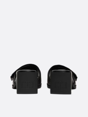 Origin Plaque Block Heel Leather Mules | Black | Tommy Hilfiger