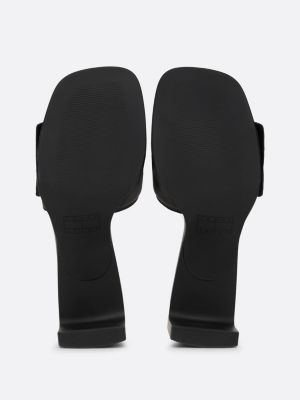 Origin Plaque Block Heel Leather Mules | Black | Tommy Hilfiger
