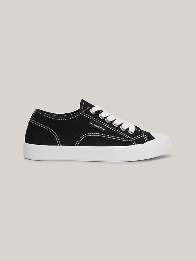 black canvas logo lace-up trainers for women tommy jeans
