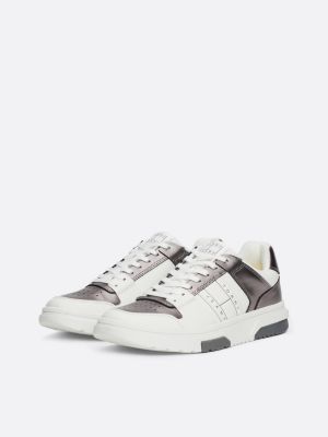 sneakers the brooklyn in pelle metallizzata grigio da donne tommy jeans