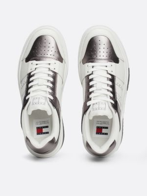 sneakers the brooklyn in pelle metallizzata grigio da donne tommy jeans