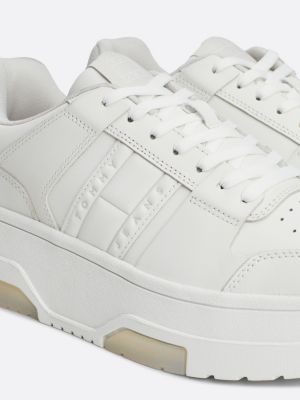 sneakers the brooklyn in pelle con suola alta bianco da donne tommy jeans