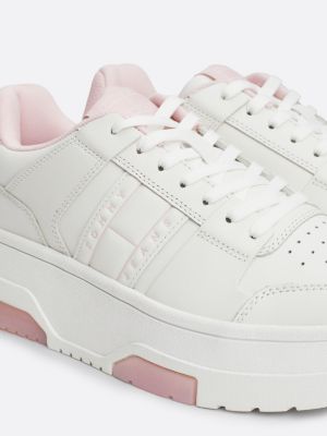 sneakers the brooklyn in pelle con suola alta bianco da donne tommy jeans