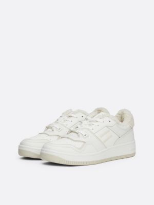 chaussures de basket fourrées en cuir blanc pour femmes tommy jeans