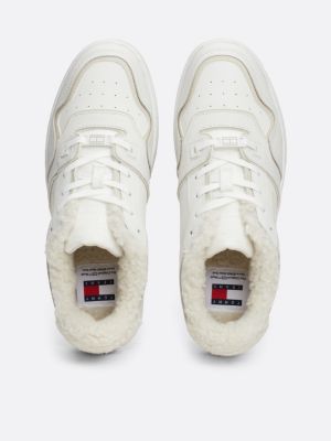 chaussures de basket fourrées en cuir blanc pour femmes tommy jeans