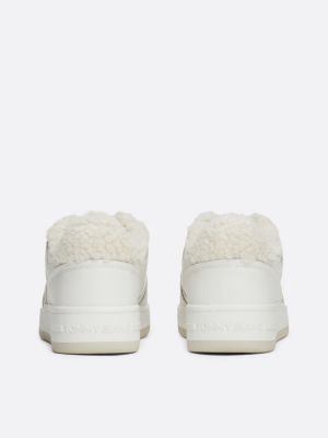 chaussures de basket fourrées en cuir blanc pour femmes tommy jeans