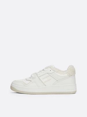 chaussures de basket fourrées en cuir blanc pour femmes tommy jeans