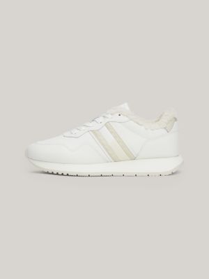 baskets de running en cuir à doublure chaude blanc pour femmes tommy jeans