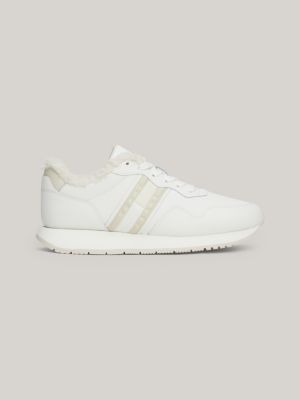 white warm lined leather runner trainers for women tommy jeans