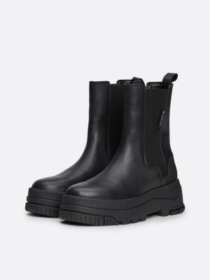 bottines chelsea en cuir compensées crantées noir pour femmes tommy jeans