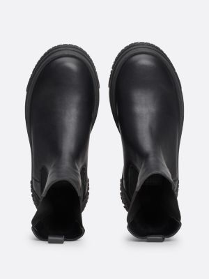 black leather cleat flatform chelsea boots for women tommy jeans