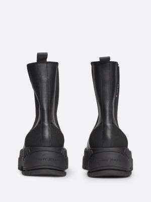 bottines chelsea en cuir compensées crantées noir pour femmes tommy jeans