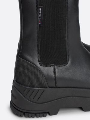 bottines chelsea en cuir compensées crantées noir pour femmes tommy jeans