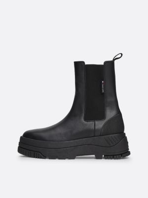 black leather cleat flatform chelsea boots for women tommy jeans