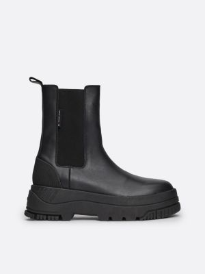 bottines chelsea en cuir compensées crantées noir pour femmes tommy jeans