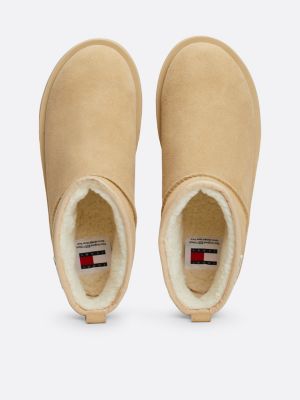 beige warm lining suede cleat flatform boots for women tommy jeans