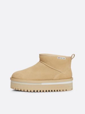 beige warm lining suede cleat flatform boots for women tommy jeans