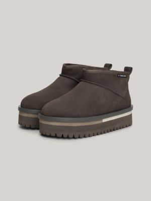 grey warm lining suede cleat flatform boots for women tommy jeans