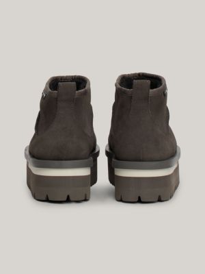 grey warm lining suede cleat flatform boots for women tommy jeans