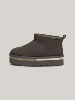 grau flatform-wildlederstiefel mit warmem futter für damen - tommy jeans