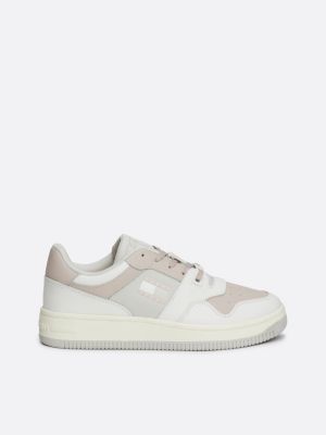 sneakers stile basket in pelle tono su tono white da donne tommy jeans