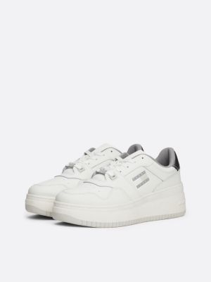 white leather metallic flatform basketball trainers for women tommy jeans