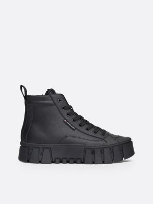 Warm Lined Leather High Top Trainers Black Tommy Hilfiger