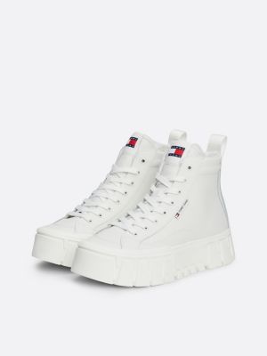 weiß high-top ledersneaker mit warmem innenfutter für damen - tommy jeans