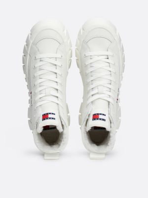 sneakers alte in pelle con interno caldo bianco da donne tommy jeans