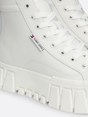 sneakers alte in pelle con interno caldo bianco da donne tommy jeans