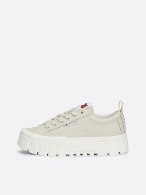 beige leather flatform trainers for women tommy jeans