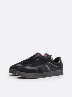 black the greenwich leather logo trainers for women tommy jeans