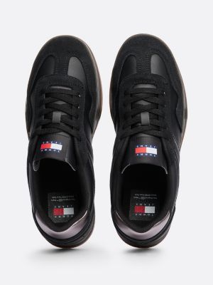 black the greenwich leather logo trainers for women tommy jeans