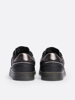 black the greenwich leather logo trainers for women tommy jeans